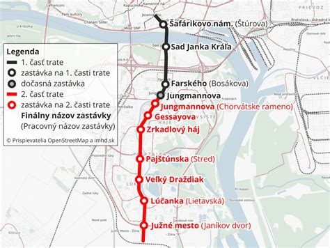 Mapa úseku modernizovanej električkovej trate v Košiciach