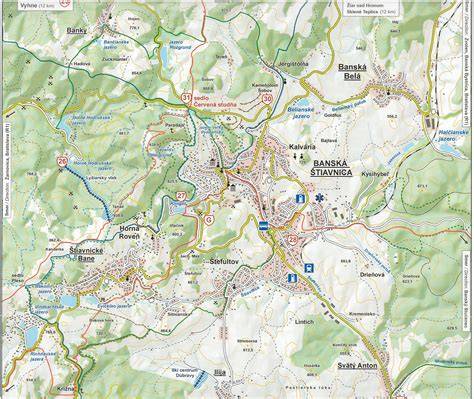 Mapa mesta Prakovce a okolia s vyznačenými infraštruktúrnymi bodmi