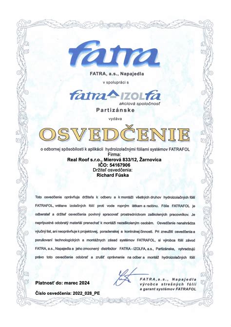 Certifikát o absolvovaní školenia