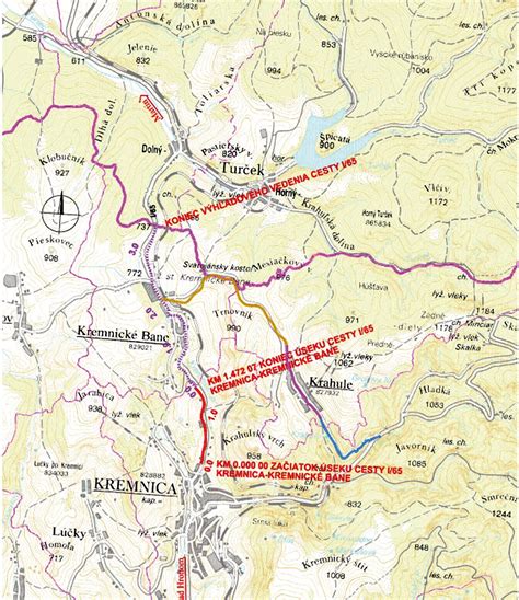 Mapa zosuvných území a geologické profil cesty I/65 v Kremnických Baniach