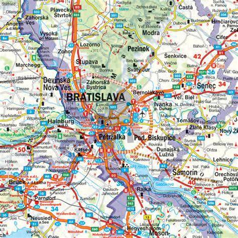 Mapa Bratislavy s vyznačenými mestskými časťami
