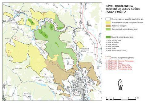 Mapa znázorňujúca typické mestské rozvojové zóny