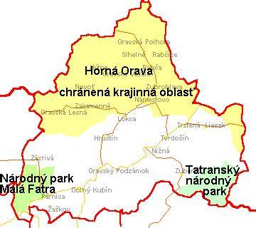 Mapa Námestova a okolitých obcí na Orave