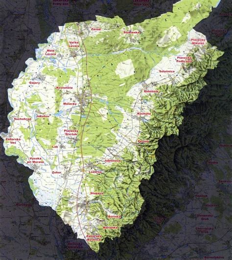 Mapa Záhoria s vyznačenými obcami Gajary a Malacky