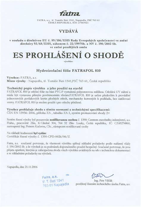 Certifikát samozhášavosti PVC materiálu
