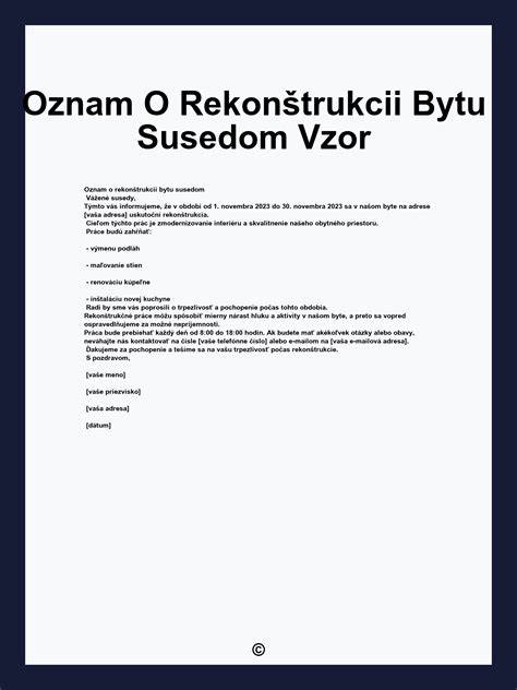 Oznámenie o rekonštrukcii pre susedov