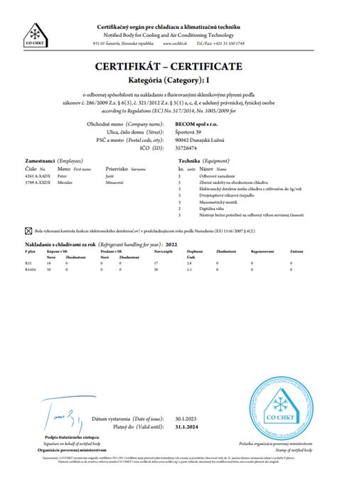 Certifikát odbornej inštalácie vykurovacieho systému