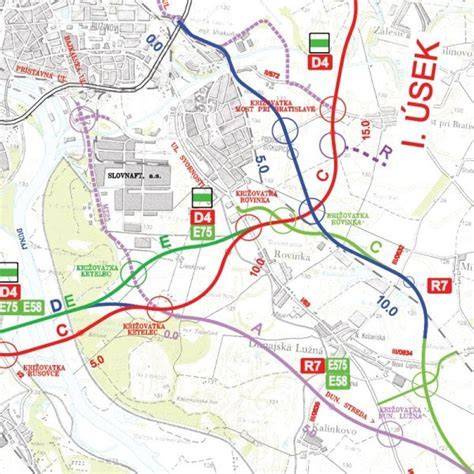 Mapa Bratislavy s vyznačením Obchodnej ulice a polohy novej stanice MsP