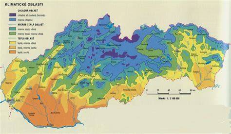 Mapa klimatických pásiem Slovenska s vyznačením Oravy