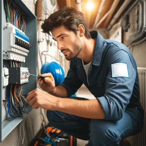 Elektrikár vykonávajúci revíziu elektroinštalácie
