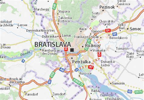 Mapa Bratislavy s vyznačenými zónami prebiehajúcich rekonštrukcií