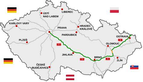 Mapa trasy diaľnice D1 v Českej republike