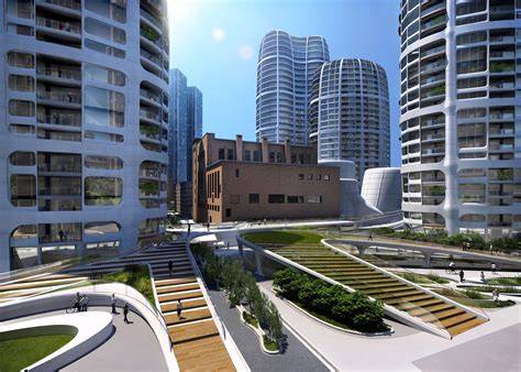 Celkový pohľad na projekt Sky Park s Jurkovičovou teplárňou