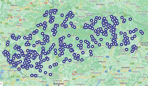 Mapa umiestnenia dopravných škôl na Slovensku