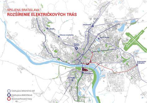 mapa električkovej radiály v Bratislave
