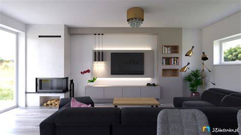 Návrh interiéru obývacej izby s modernou TV stenou