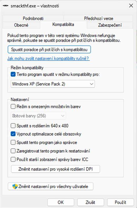 Screenshot z nastavení kompatibility High DPI vo Windowse
