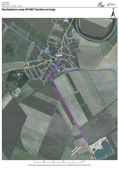 Mapa úseku cesty III/1062 Tomášov - Štvrtok na Ostrove