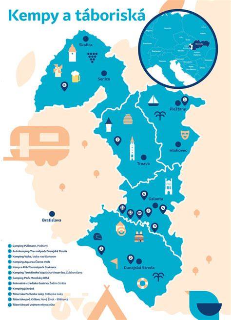 Mapa Trnavského kraja s vyznačenými oblasťami pre rekonštrukcie