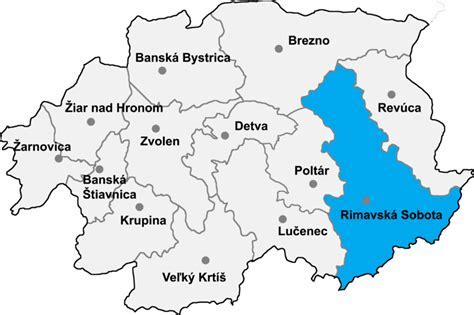 Mapa Rimavskej Soboty a okolia s vyznačenými obcami