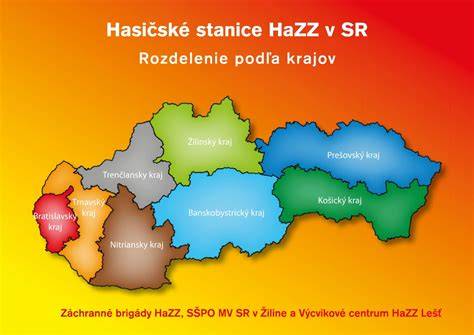 Mapa Slovenska s označenými lokalitami rekonštruovaných hasičských staníc