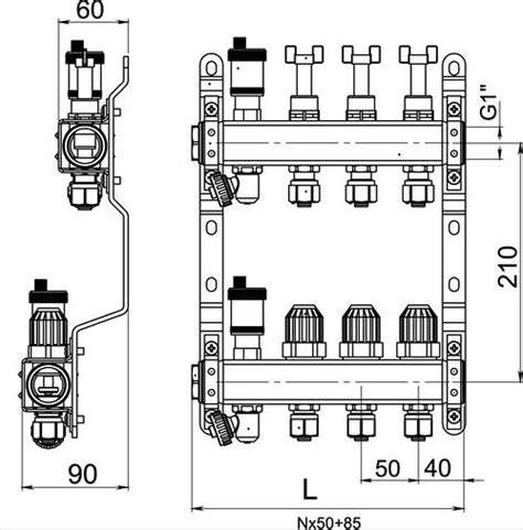 Detail rozdeľovača s prietokomermi a ventilmi