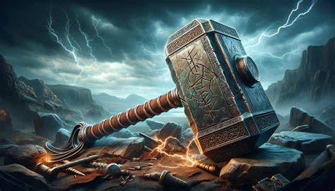 Ilustrácia Thora s kladivom Mjölnir