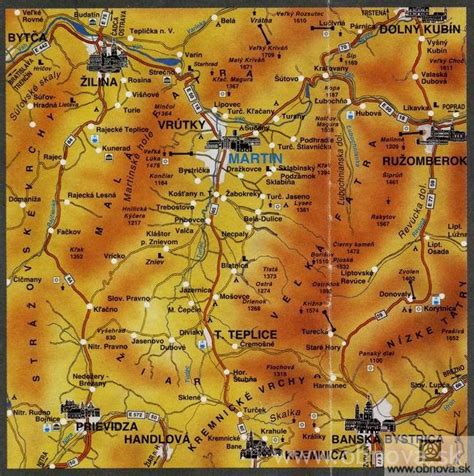 Mapa regiónu Turiec s vyznačenými Mošovcami