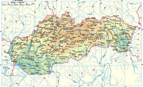 Mapa Slovenska s vyznačeným Zborovským hradom