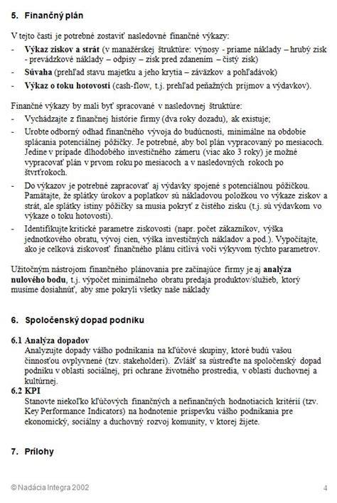Štruktúra podnikateľského plánu
