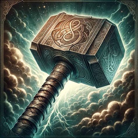 ilustrácia bájneho kladiva Mjöllnir s runovými symbolmi
