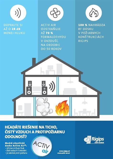 Detail Rigips modrej akustickej dosky s červenou potlačou hrany