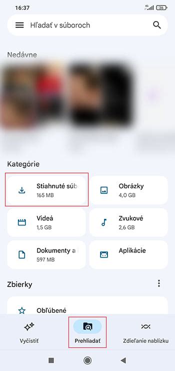 Priečinok Stiahnuté súbory v Androide