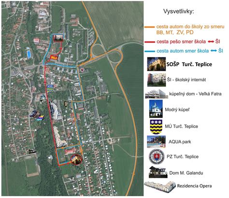 Mapa Turčianskych Teplíc s vyznačenými trasami
