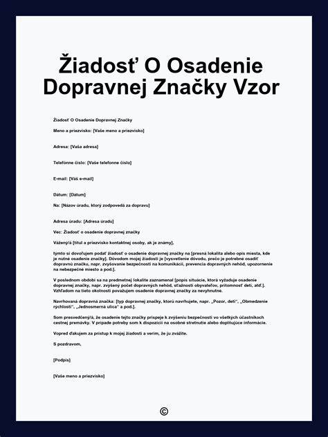 Vzor formulára žiadosti o osadenie dopravnej značky
