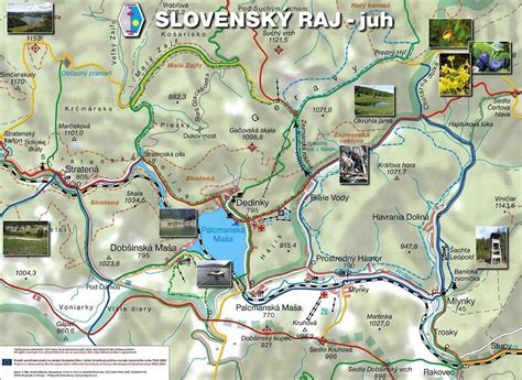 Mapa Slovenského raja s vyznačenými hlavnými turistickými oblasťami