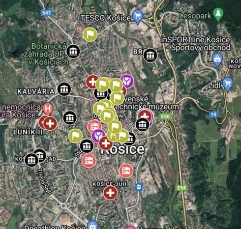 Mapa športovej infraštruktúry Košíc s novými a rekonštruovanými objektami
