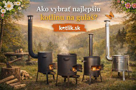 Medený kotol na trojnožke nad otvoreným ohňom