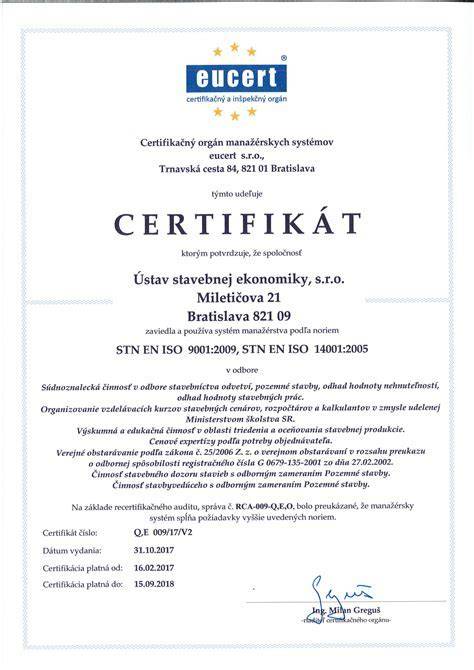 Certifikáty kvality ISO 9001:2015 pre výrobu dlažieb Ceramika Color