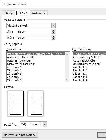 Ukážka otvoreného dokumentu v programe Word s pravítkami
