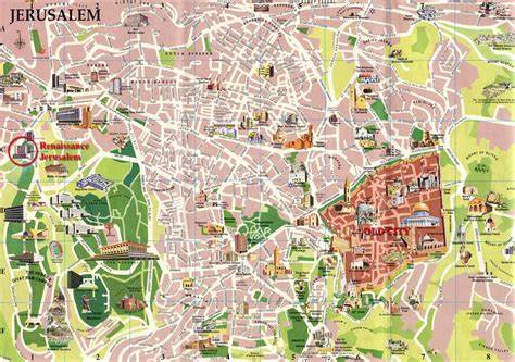 Mapa Jeruzalema s vyznačenými štvrťami