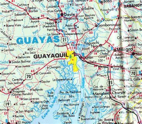 mapa Ekvádoru s vyznačenými mestami Quito a Guayaquil