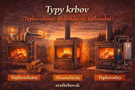 schéma rôznych typov krbov (teplovzdušný vs akumulačný)