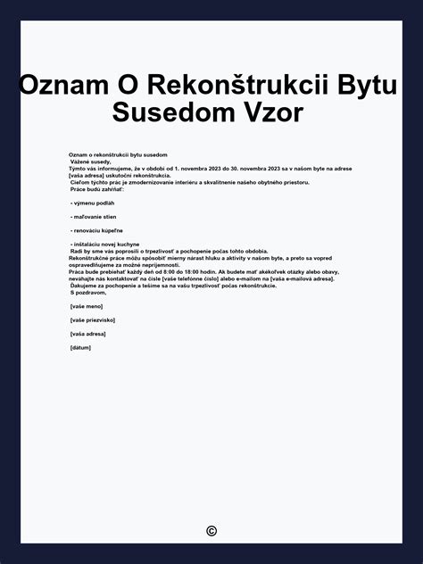 Oznam o rekonštrukcii pre susedov