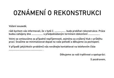 Oznámenie o rekonštrukčných prácach pre susedov