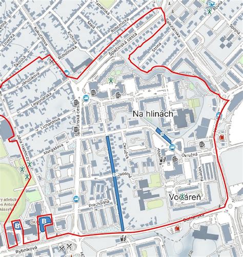 Mapa sídliska Zapotôčky s vyznačenou Športovou ulicou