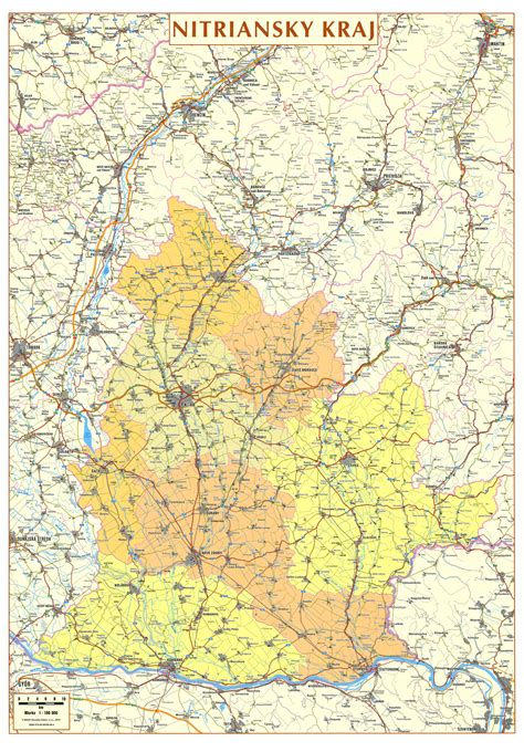 Mapa Nitrianskeho kraja s vyznačenými oblasťami pokrytia služieb
