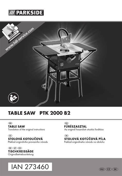 Schéma stolovej kotúčovej píly Parkside PTK 2000 B2