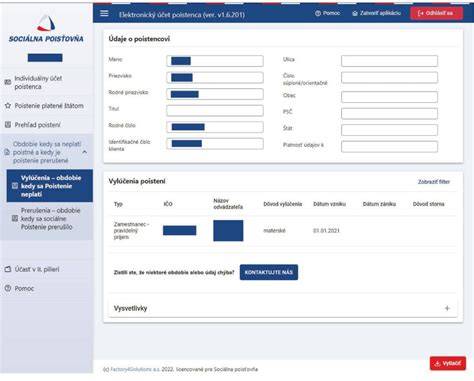 screenshot rozhrania elektronického účtu poistenca