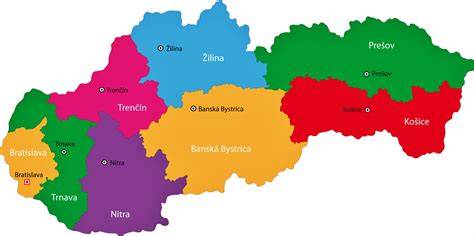 Mapa Slovenska s vyznačenými krajmi podľa spôsobu vykurovania
